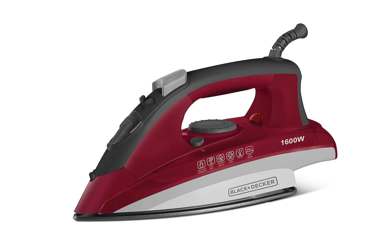 Black+Decker Steam Iron | 1600 Watts | Red + White | Non-Stick Ceramic Sole