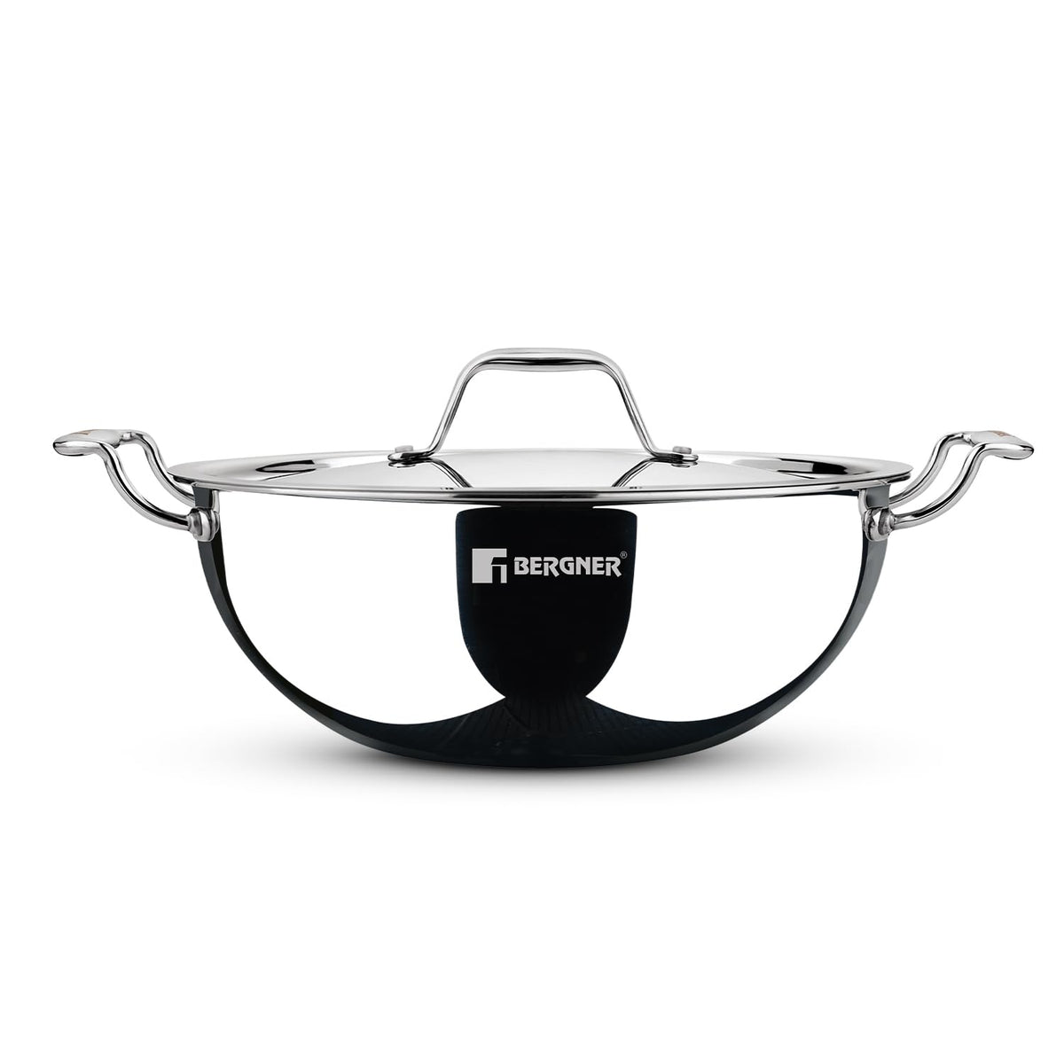 Bergner Argent Triply Deep Kadai with Stainless Steel Lid | Even Heat Distribution