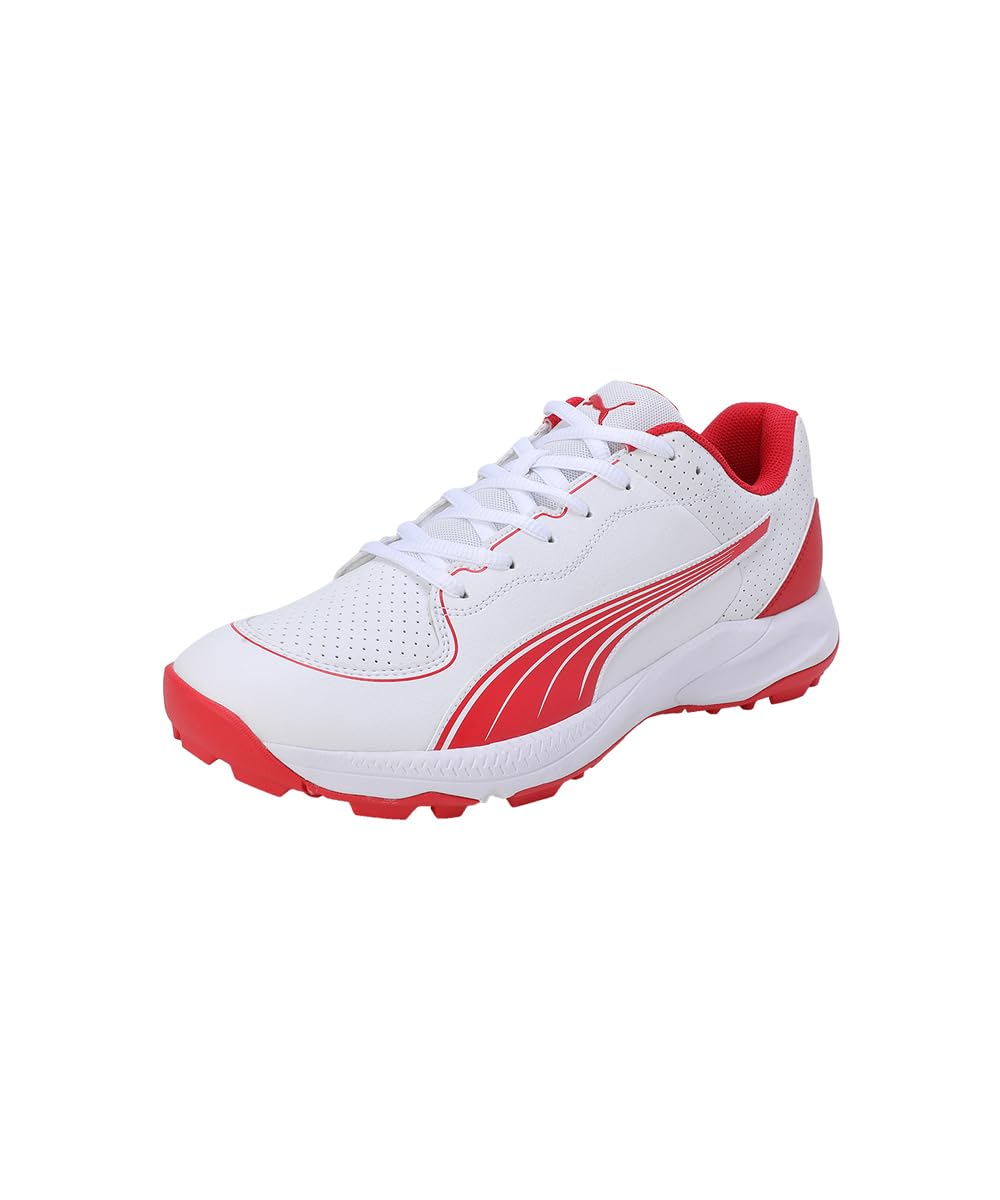 Puma 24 FH Rubber Wide Fit Cricket Shoes - White-Red