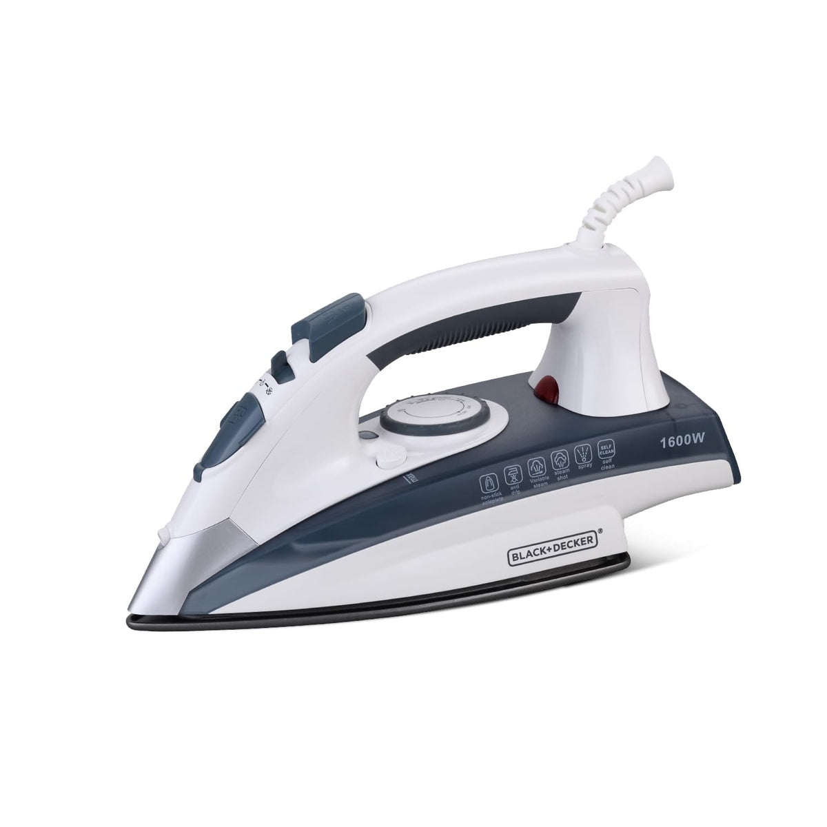 Black+Decker Steam Iron | 1600 Watts | Grey + White | Non-Stick Ceramic Sole
