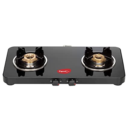 Pigeon Sleek Slim Gas Stove with Glass Top | Black