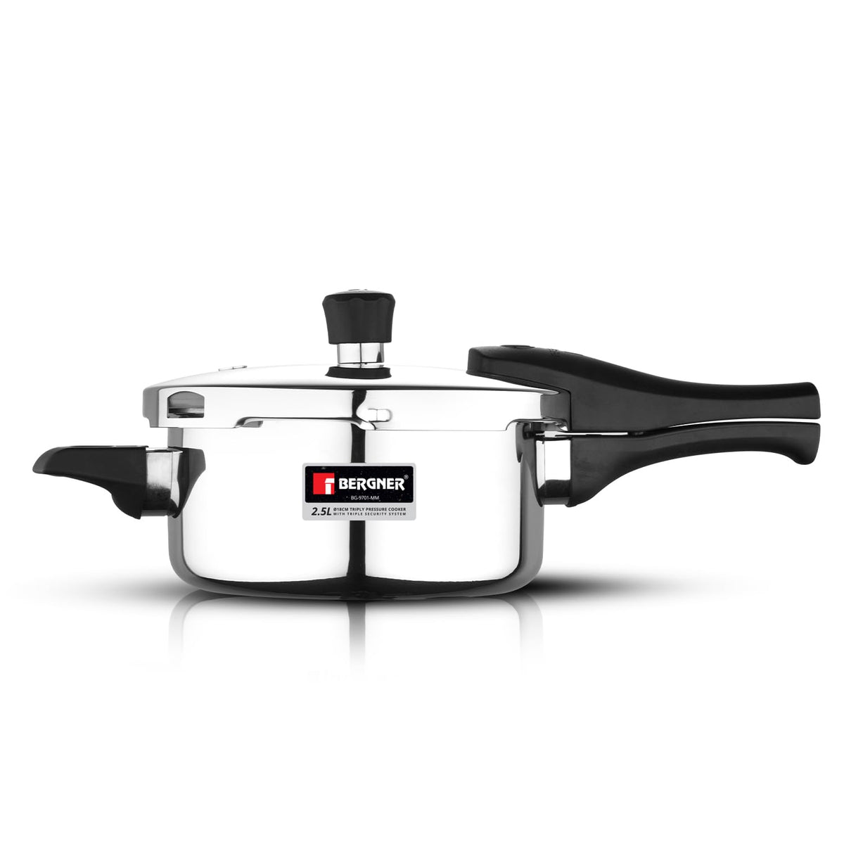 Bergner Argent Triply Stainless Steel Pressure Cooker | 2.5 Litres | Sturdy Handle