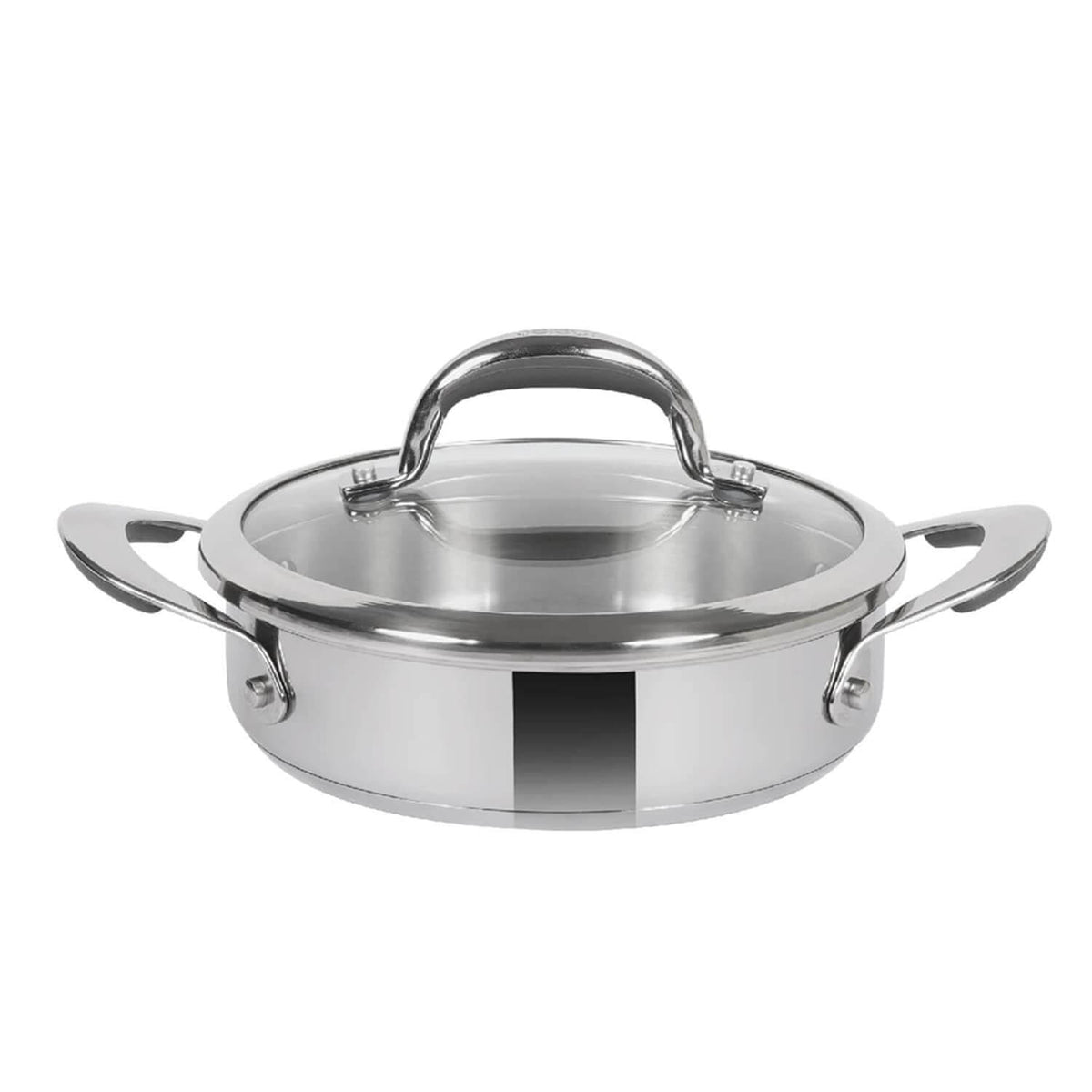 Meyer Select Nickel-Free Stainless Steel Sauteuse with Glass Lid | Triply Base Steel Pan | Gas & Induction Compatible | 