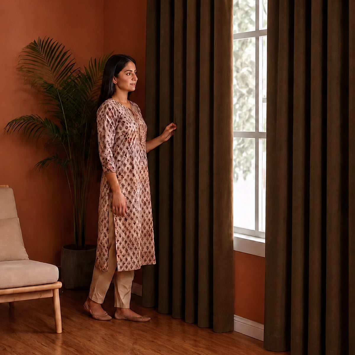 Fort Royal - Rod Pocket Velvet Curtain (Brown)-5