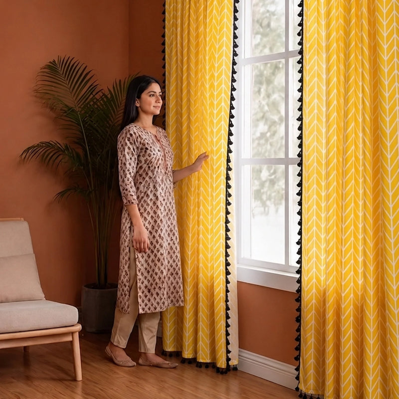Imprimer Handpicked Aztec - Printed Semi Blackout Eyelet Curtain (Yellow)-5