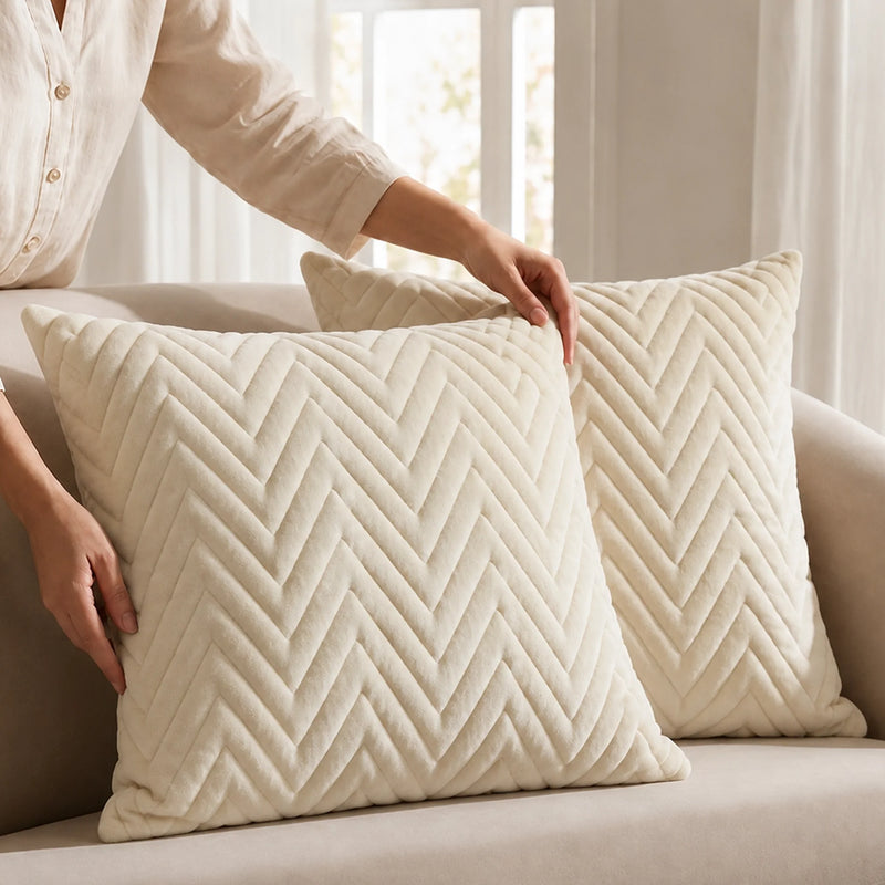 Fort Sawtooth - Quilted Velvet Cushion Cover (Ivory)-5