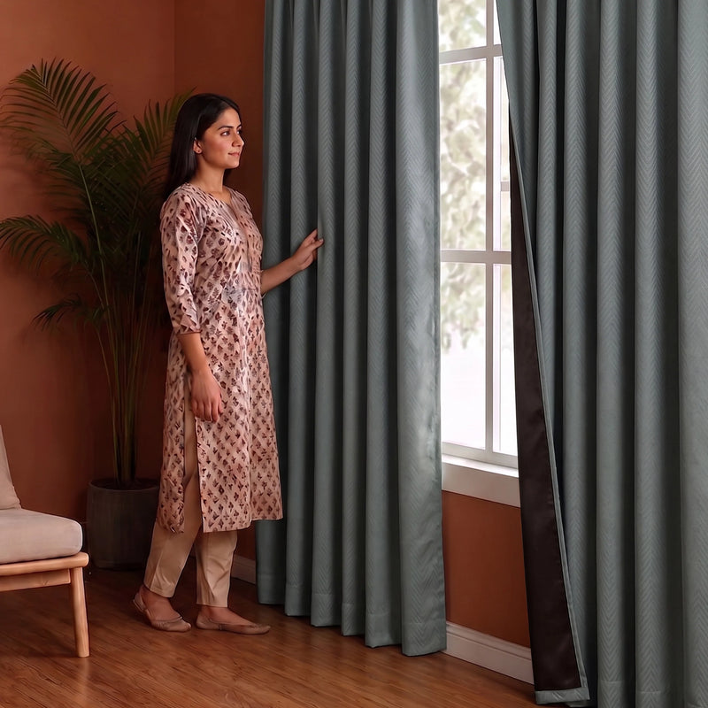 Fort Essential Embossed - Eyelet Black Backing Blackout Curtain (Grey)-6