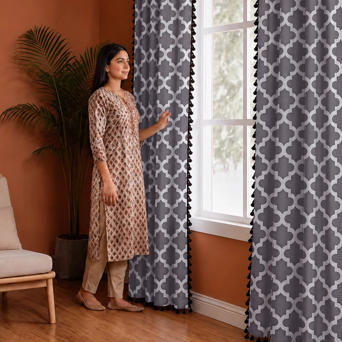 Imprimer Handpicked Soleil - Printed Semi Blackout Curtain (Grey)-5