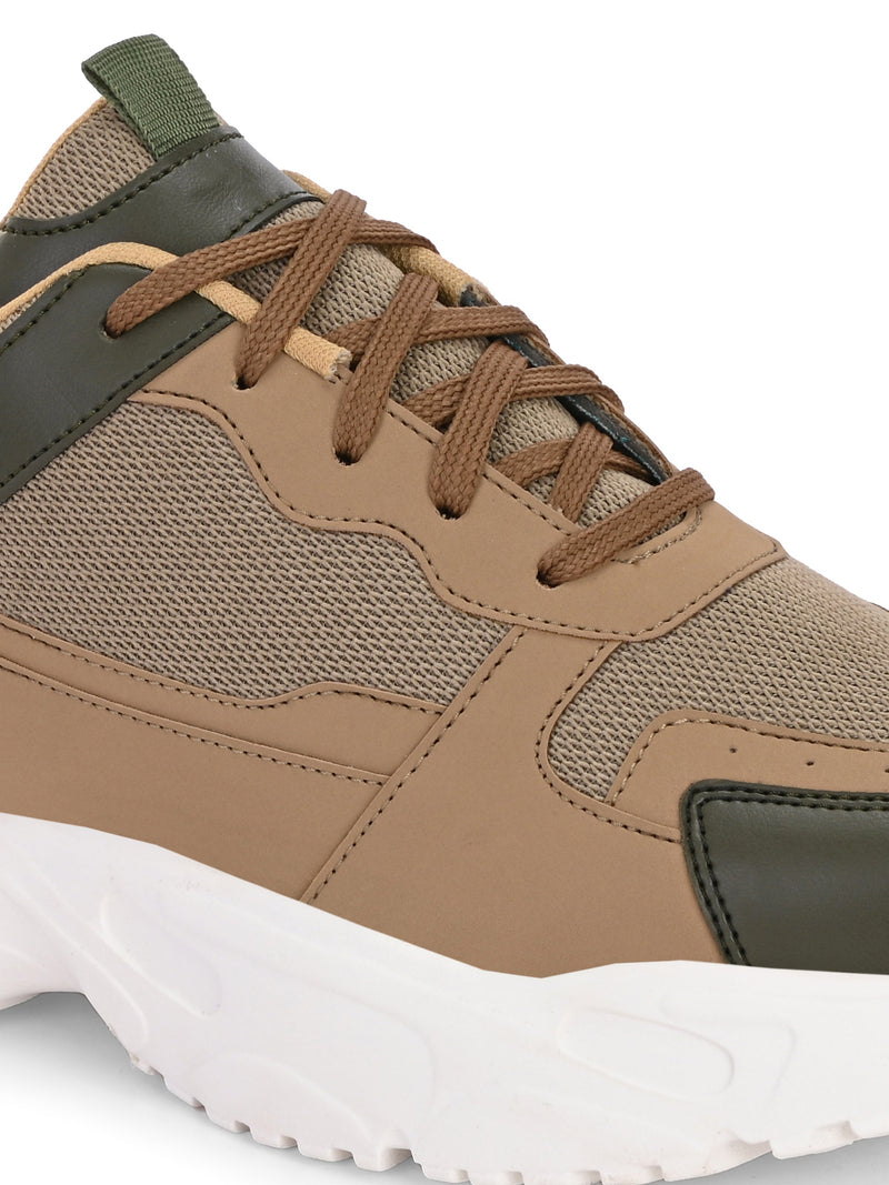 Men Beige Faux Leather lace-up Sneakers for men