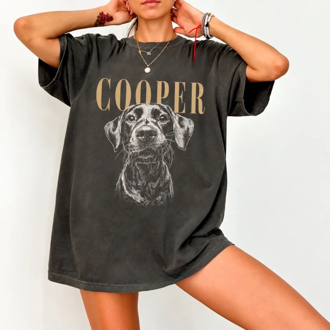 Personalized Pet Portrait Vintage T-Shirt – Custom Photo & Name-2