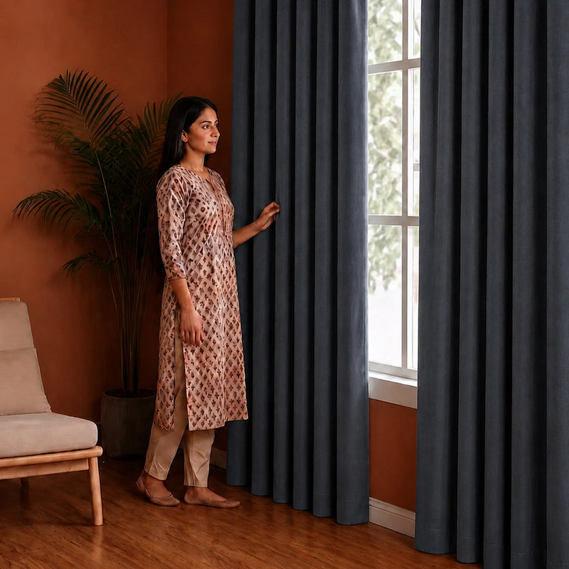 Fort Royal - Rod Pocket Velvet Curtain (Grey)-5
