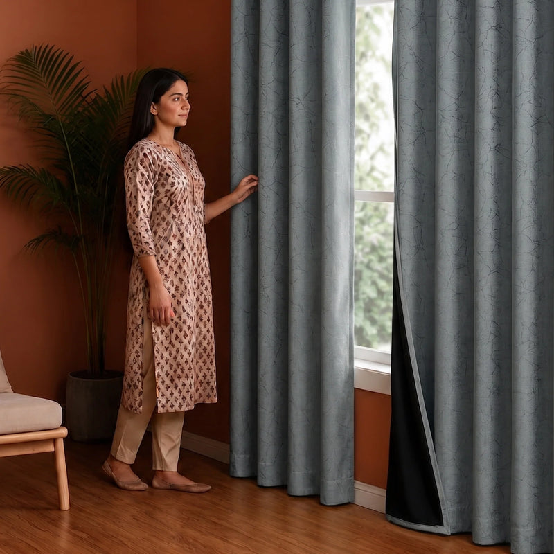 Fort Essential Abstract - Rod Pocket Black Backing Blackout Curtain (Grey)-5