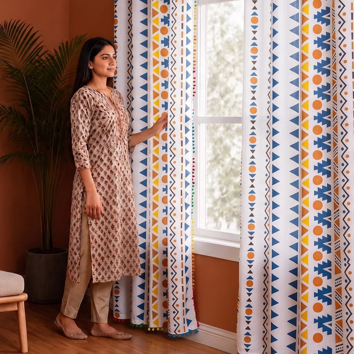 Imprimer Handpicked Santo - Rod Pocket Printed Semi Blackout Curtain (Multicolor)-5