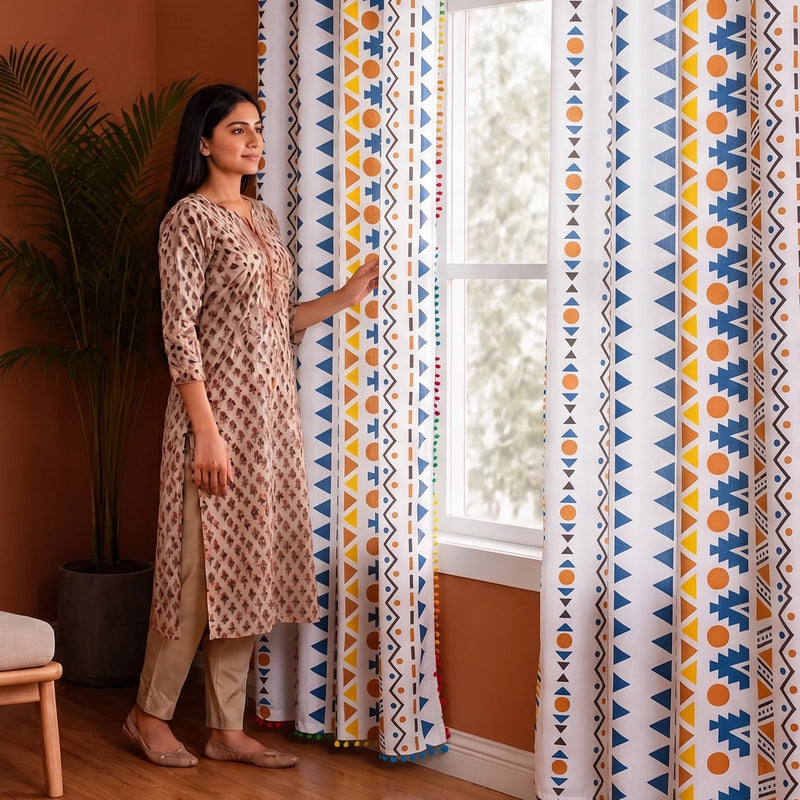 Imprimer Handpicked Santo - Rod Pocket Printed Semi Blackout Curtain (Multicolor)-5