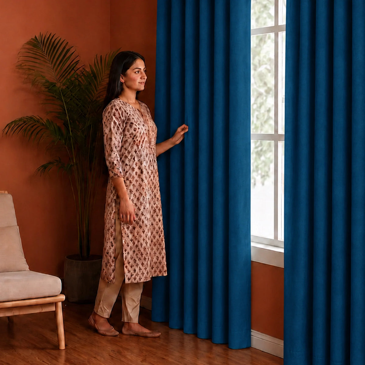 Fort Royal - Rod Pocket Velvet Curtain (Blue)-5