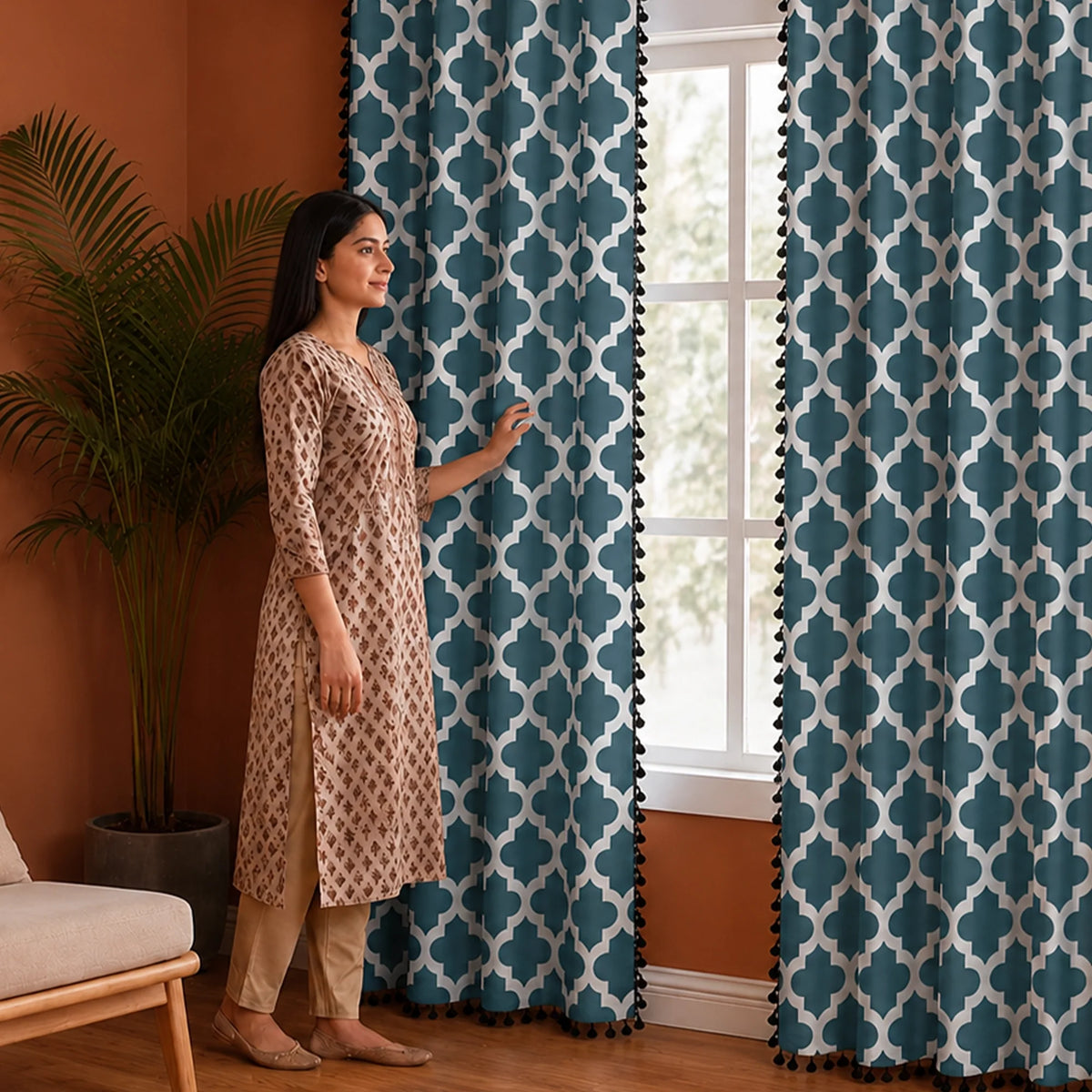 Imprimer Handpicked Soleil - Rod Pocket Printed Semi Blackout Curtain (Blue)-5