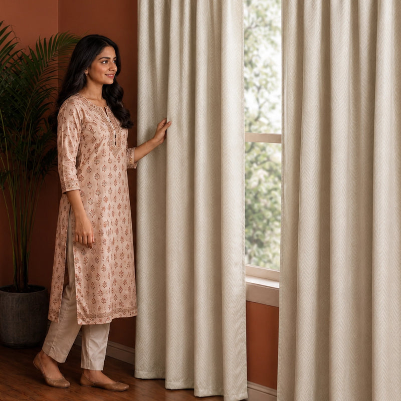Fort Essential Embossed - Eyelet Black Backing Blackout Curtain (Off White)-5