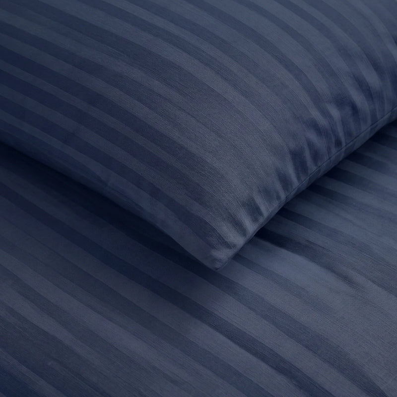 Breton Mellow - Satin Stripe Duvet Cover (Dark Blue)-5