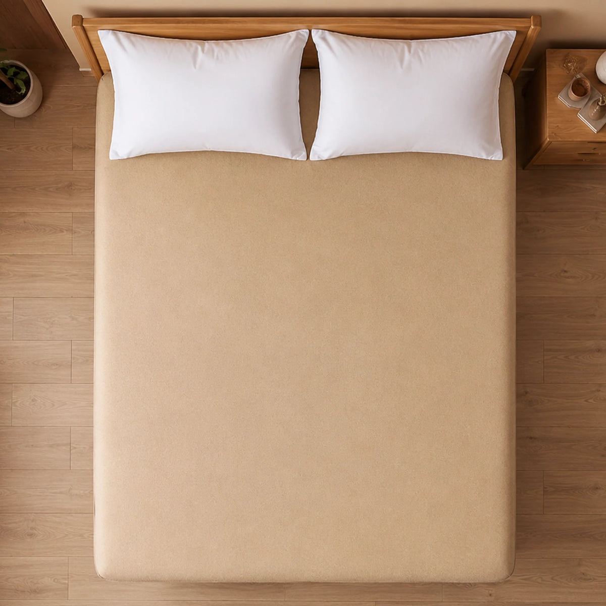 Fort - Terry Solid Mattress Protector (Beige)-5