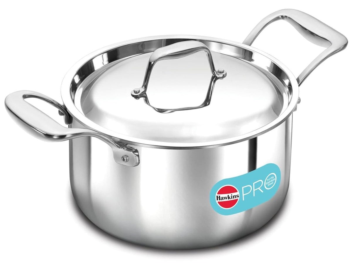 Hawkins 3 Litre Pro TriPly Stainless Steel Milk Pan with Stainless Steel Lid, Milk Pot, Sauce Pan, Silver (PSMP30S)