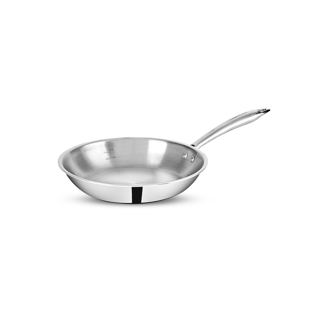 Bergner Argent-Mini Triply Stainless Steel Frypan Without Lid, Ergonimic Design Sturdy Handle, Induction Bottom, Gas Rea