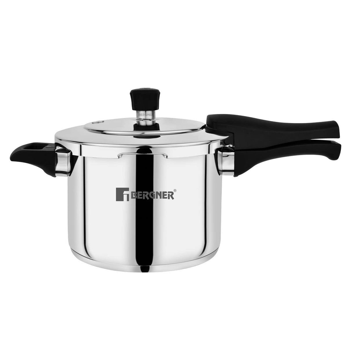 Bergner Pura Stainless Steel Pressure Cooker with Outer Lid, Triply Bottom, Induction Base, 5 Year Warranty, Silver
