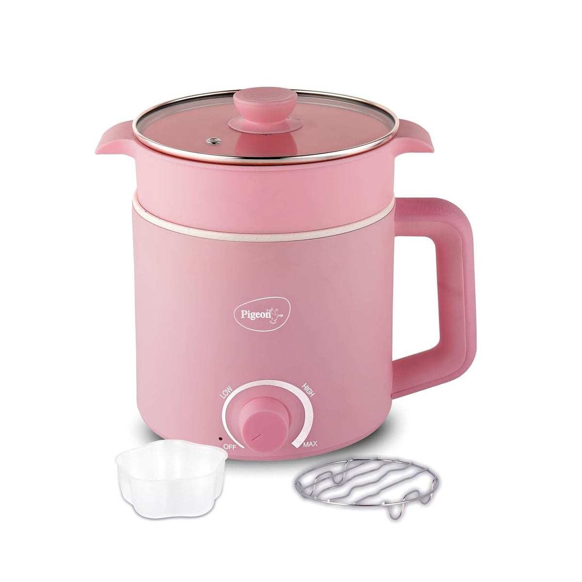 Pigeon Swift Plus Multicook Kettle with Steamer | 1.5 Litre | Double Layered | Glass Lid | 600 Watts