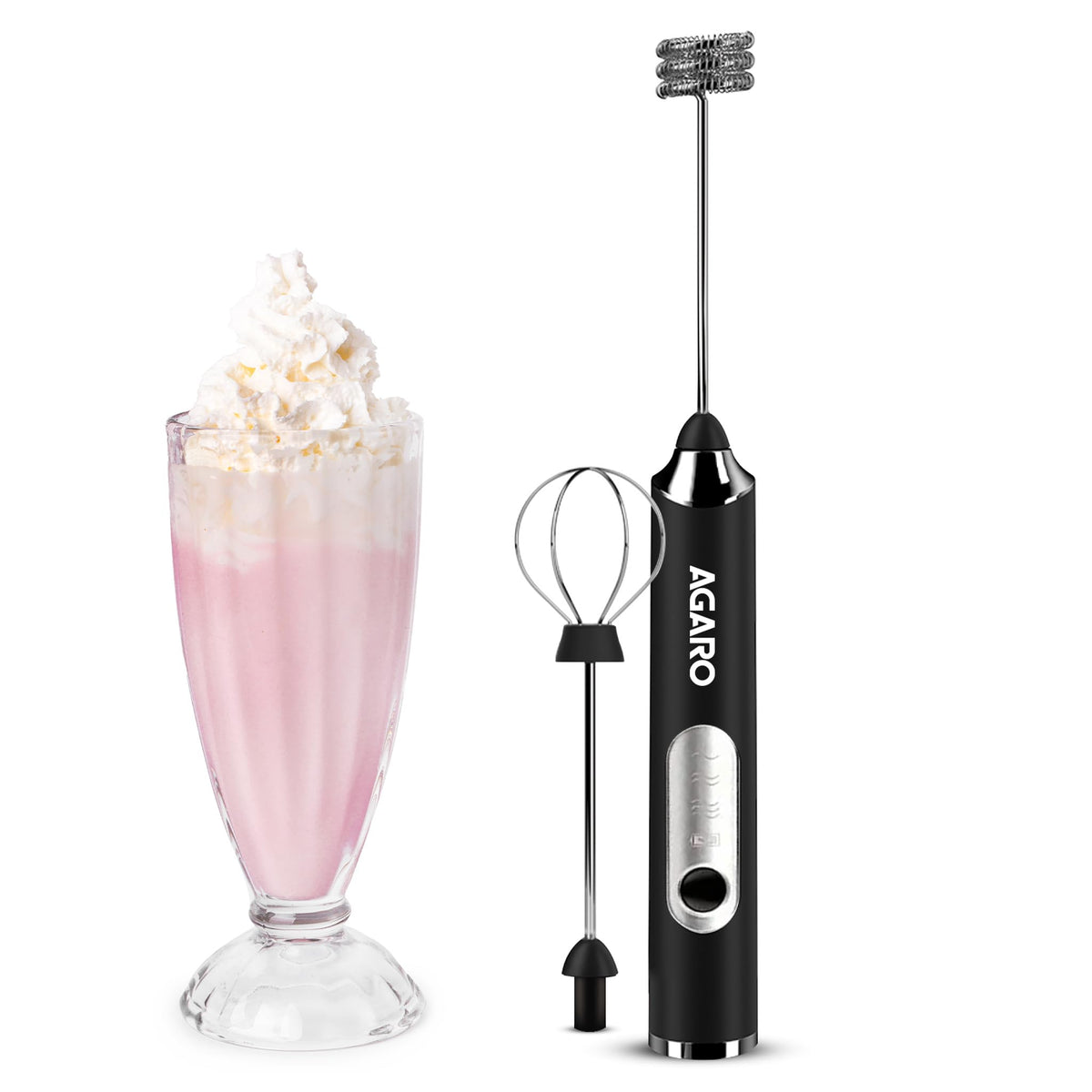 AGARO Royal 3-Speed Electric Milk Frother, Rechargeable, Stainless Steel