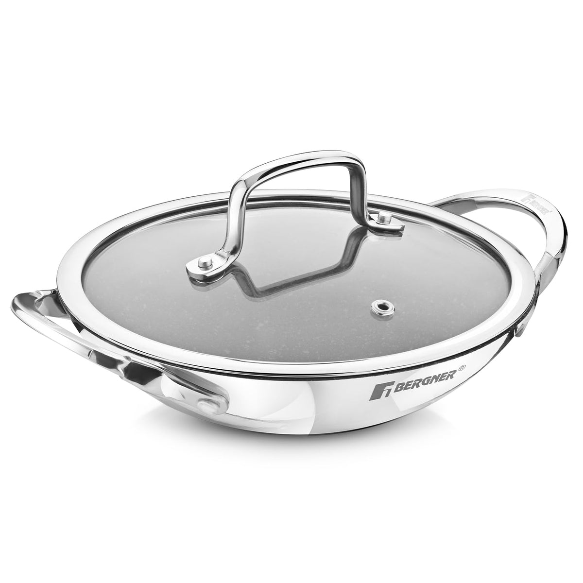 Bergner Argent Samsara Triply Non-Stick Appachetty with Glass Lid | 21 cm | Healthy Cooking