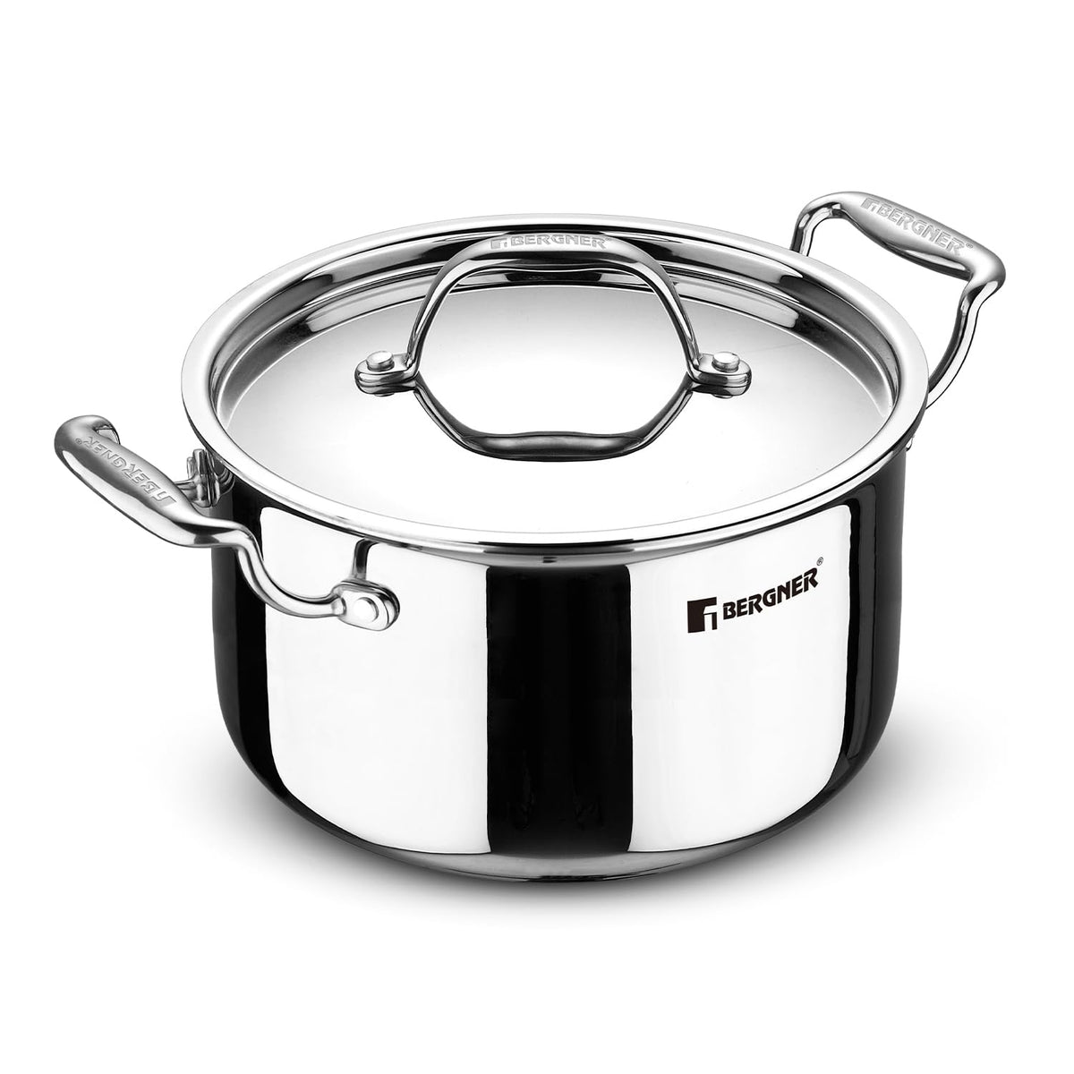 Bergner Argent Triply Stainless Steel Casserole with Stainless Steel Lid | Stay Cool Cast Handle