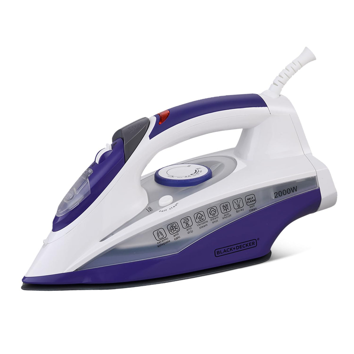 Black + Decker 2000W Steam Iron Press with Auto Shut Off | Blue + White