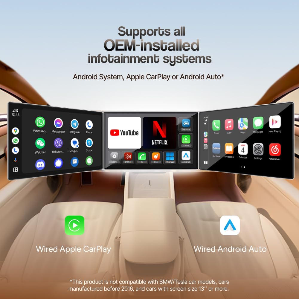 Ambrane 3-in-1 CarPlay & Android Auto Adapter with Inbuilt YouTube, Netflix, Converts Wired to Wireless, 4GB RAM + 32GB ROM, Plug &Play, USB-A & Type-C Compatible, TF Card Slot Media Carlink Stream Black