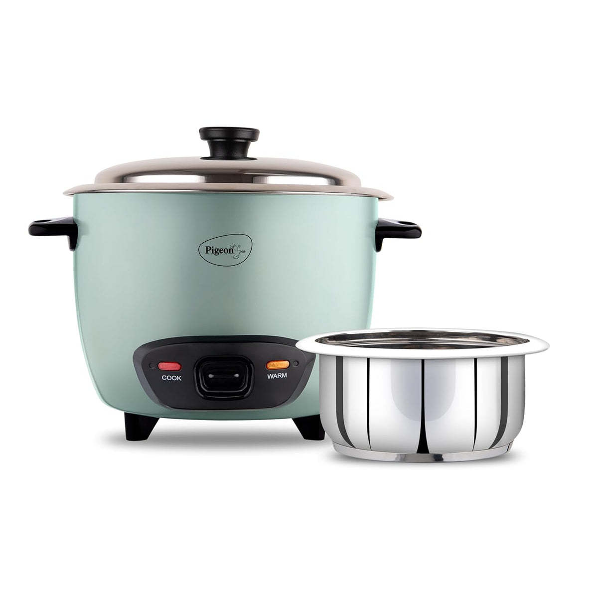 Pigeon Inox Rice Cooker | 1.8 Litre | Stainless Steel Lid | Steel Cooking Pot | Measuring Cup & Spatula