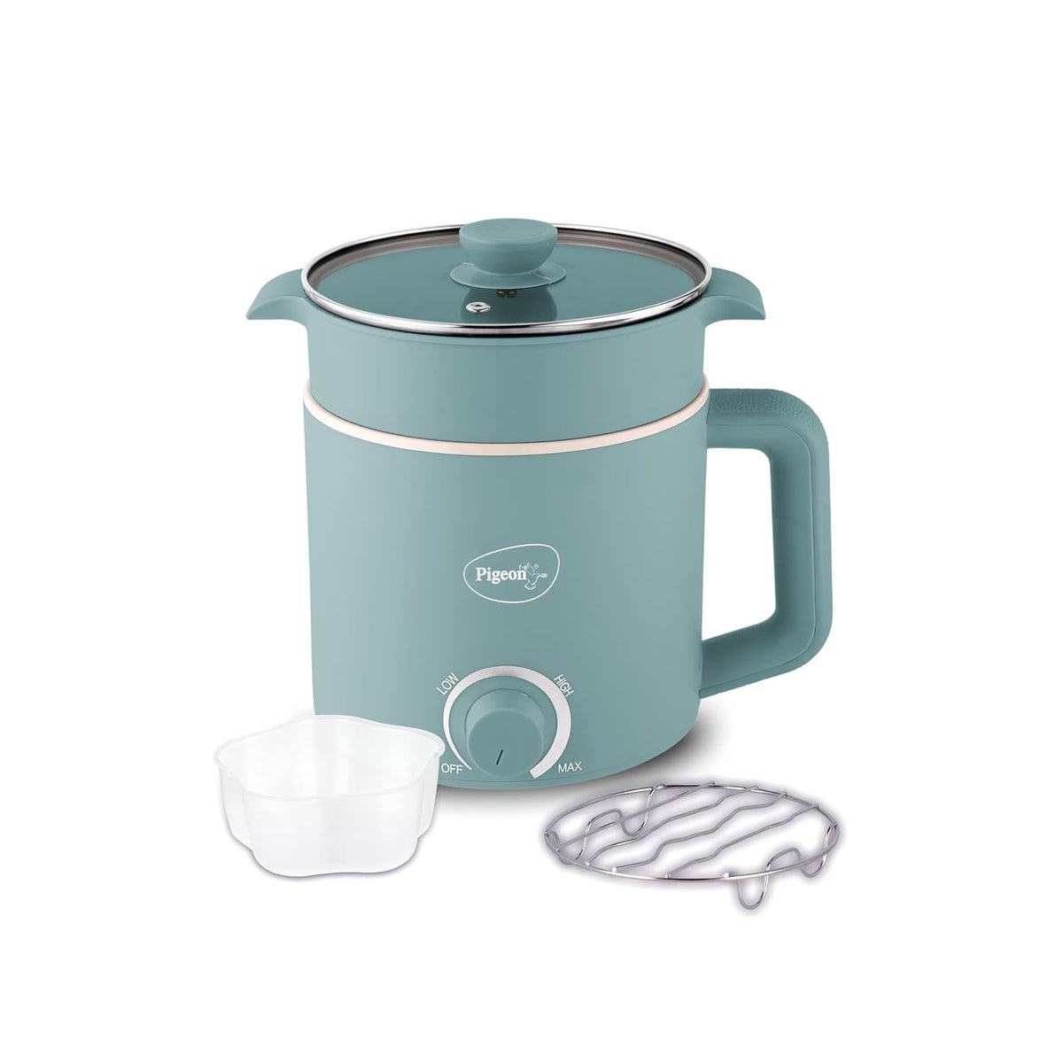 Pigeon Swift Plus Multicook Kettle with Steamer | 1.5 Litre | Double Layered | Glass Lid | 600 Watts