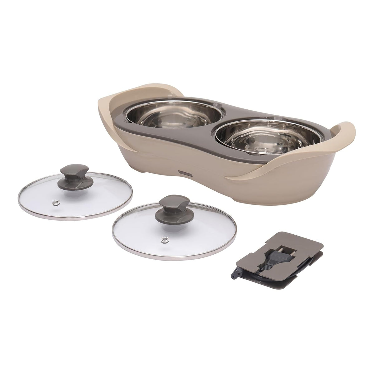 Jaypee Plus 2-in-1 Stainless Steel Electric Casserole Set | 1150ml x2 | Food Warmer & Buffet Server | Beige
