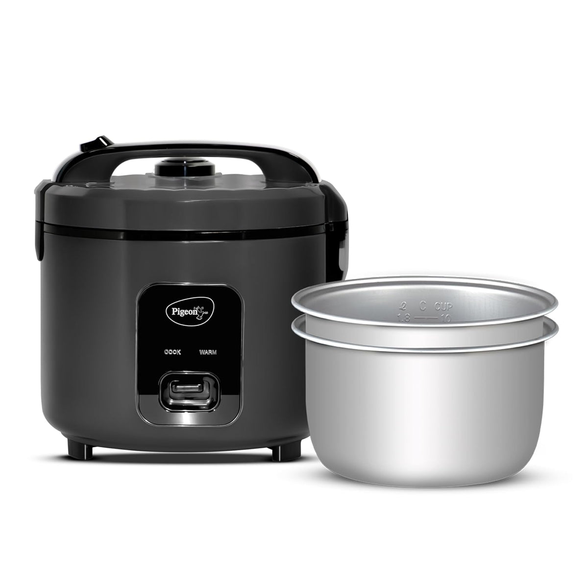 Pigeon Deluxe Rice Cooker | Grey | 2 Pots | 3 L | Keep Warm Function | Steam Basket | Measuring Cup & Spatula