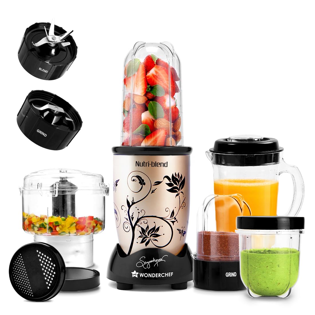 Wonderchef Nutri blend, Juicer, Mixer Grinder, Blender, Chopper | 400 Watt | Champagne