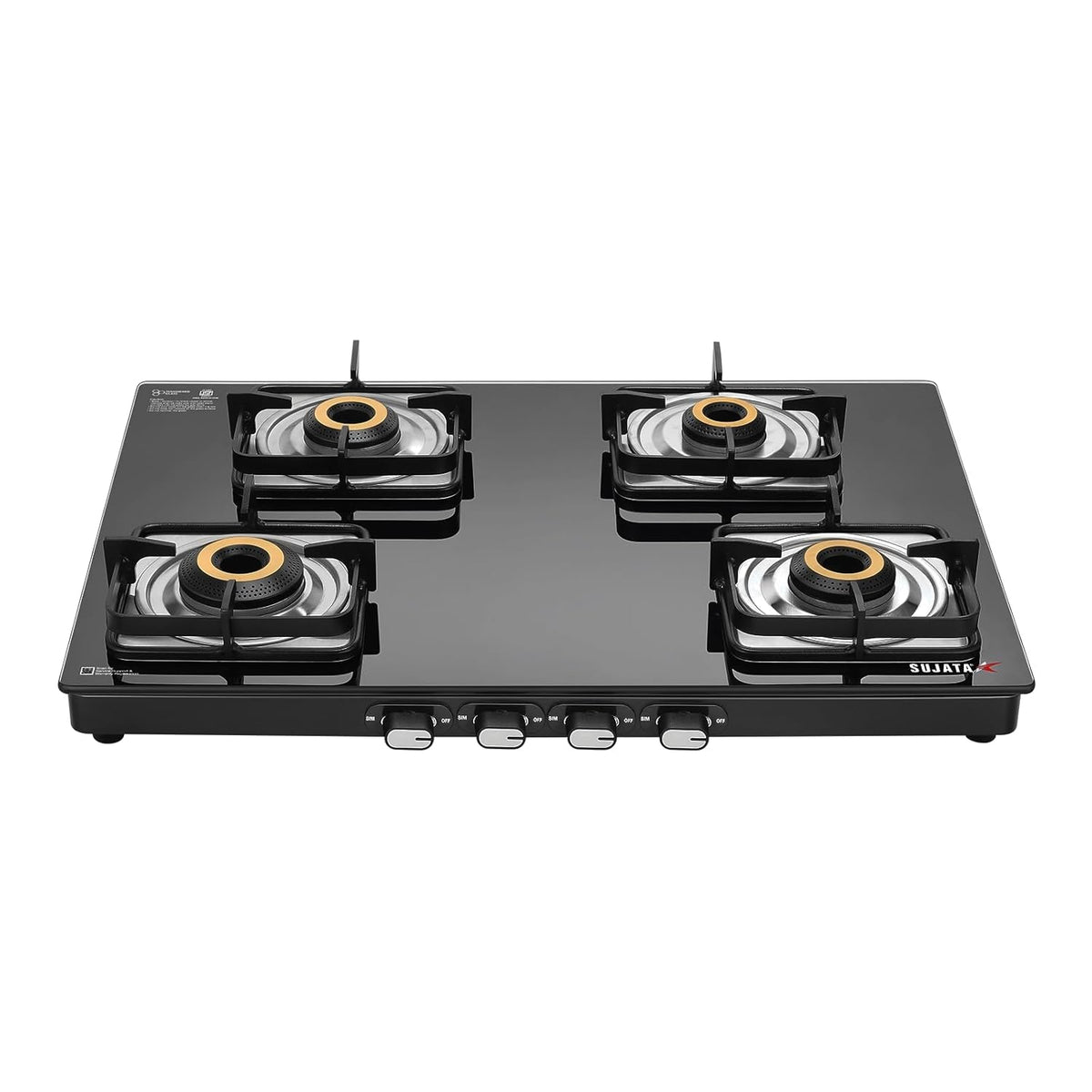 Sujata Classic 4 Burner Gas Stove | 8mm Glass Top | SABAF | 9 Yr Warranty