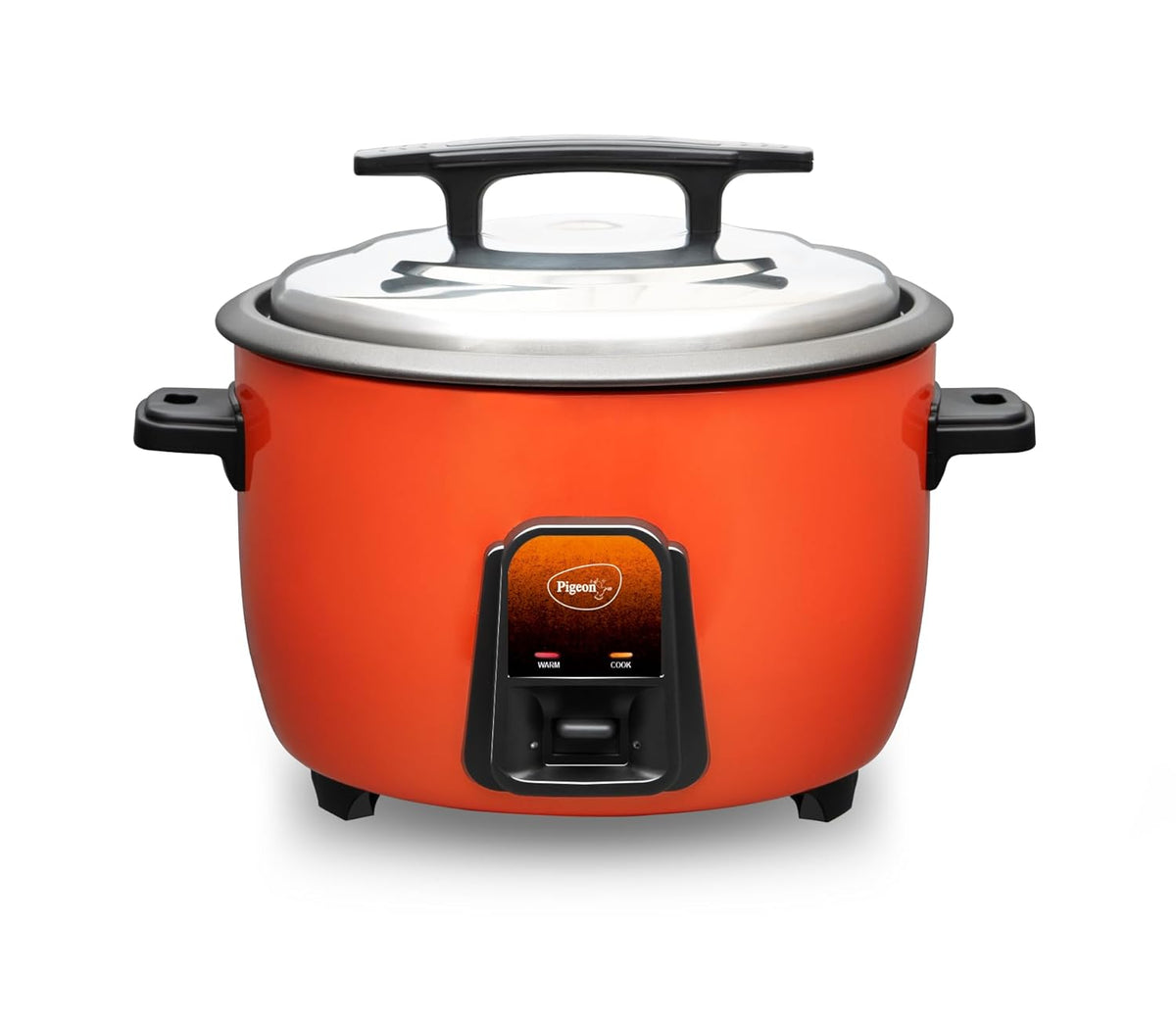 Pigeon Joy Rice Cooker | Single Pot | Orange | 4.2 litres | Stainless Steel Lid | Measuring Cup | Spatula