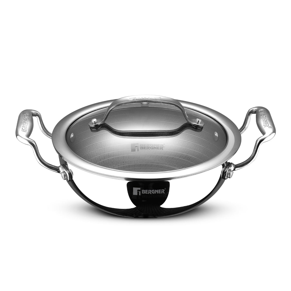 Bergner Hi-Tech Giro X Ceramic Kadai with Glass Lid | 24 cm | 2.5 L | Non-Stick | Stay Cool Handles