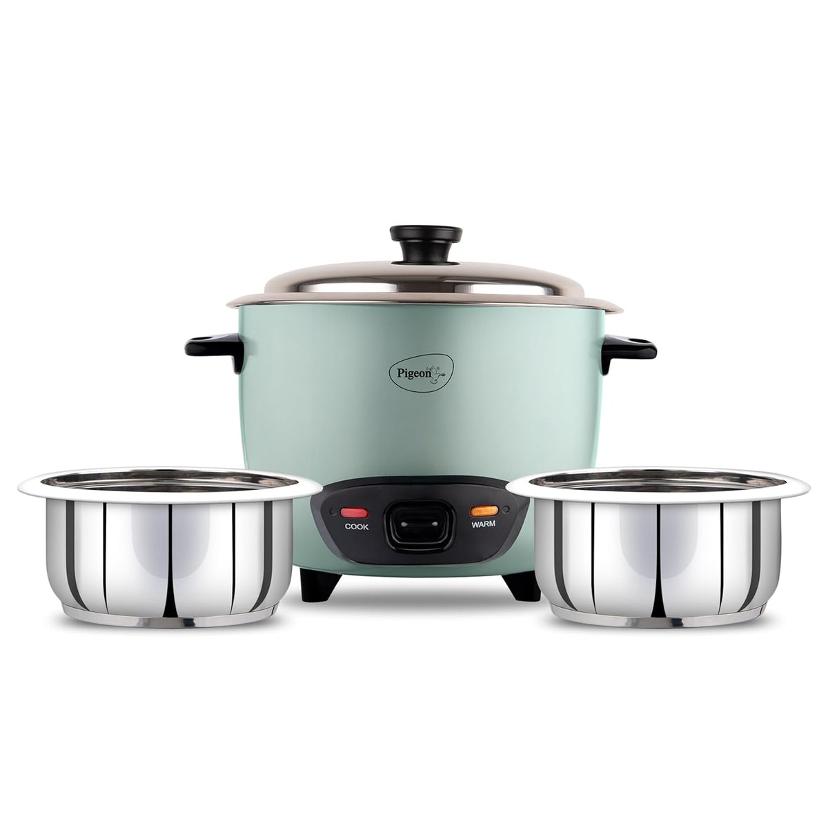 Pigeon Inox Rice Cooker | 1.8 Litre | Stainless Steel Lid | Steel Cooking Pot | Measuring Cup & Spatula
