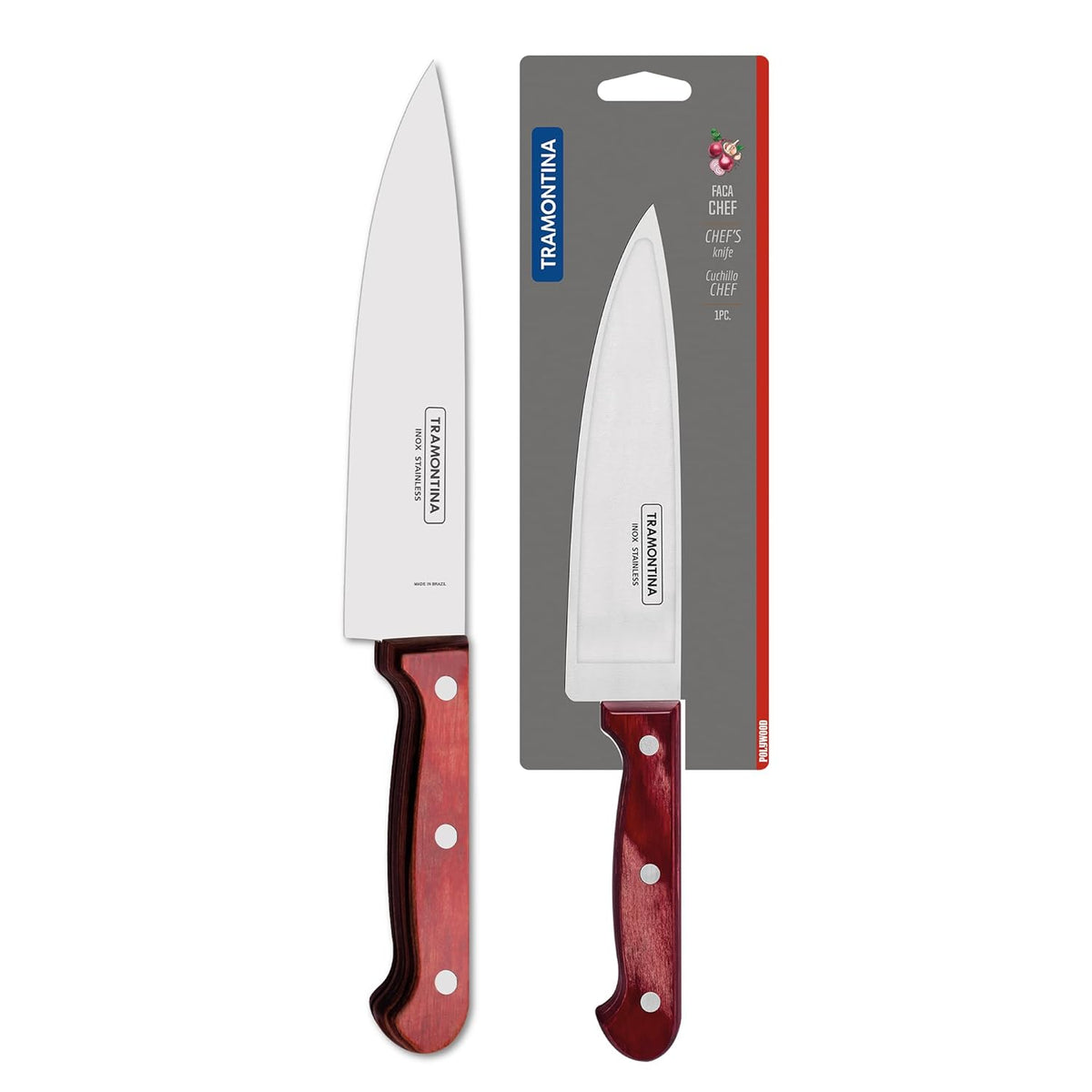 Tramontina Polywood Chef Knife | Stainless Steel Blade | Professional Knife | 5 Year Warranty