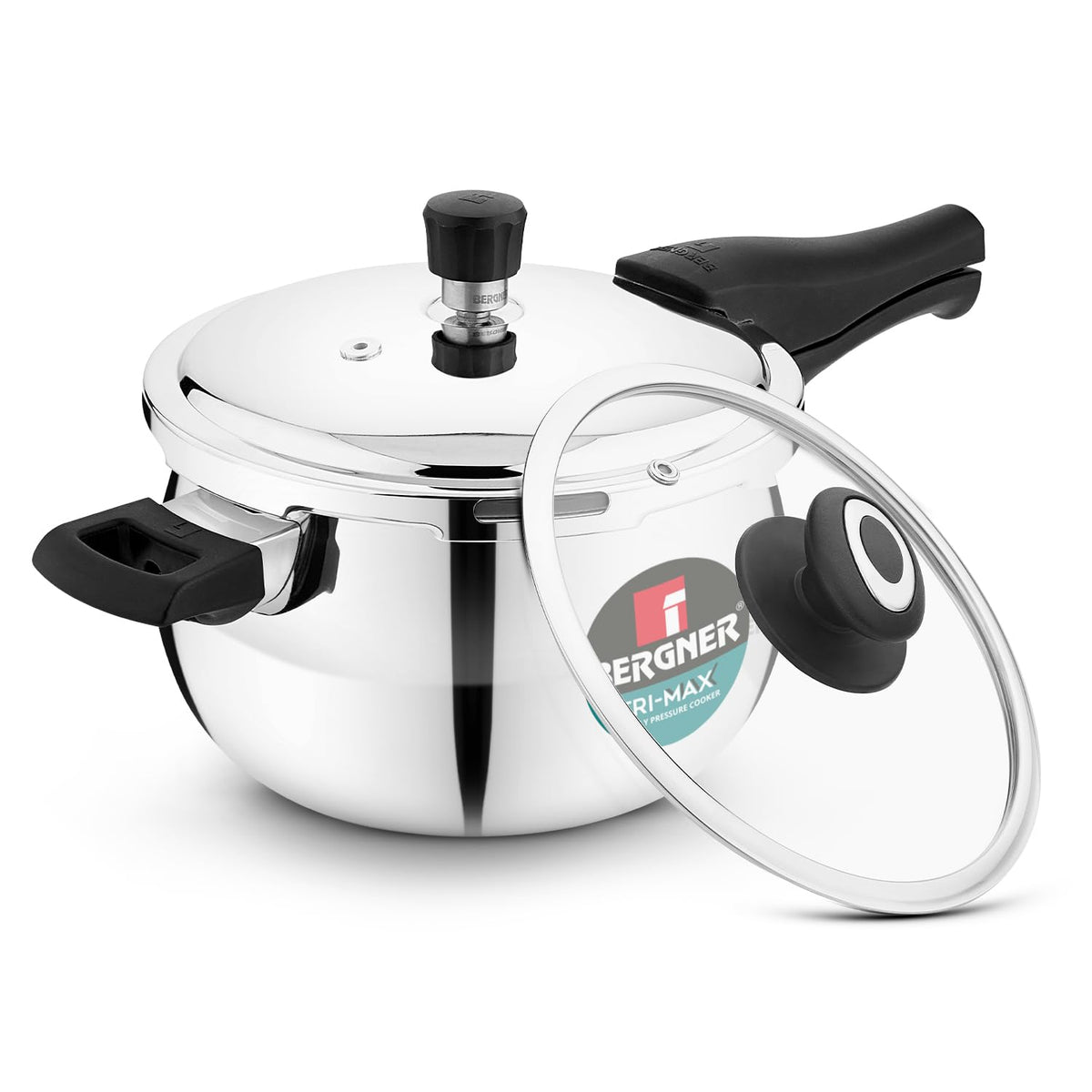 Bergner Argent Paarth Tri-Ply Steel Pressure Cooker with Glass Lid