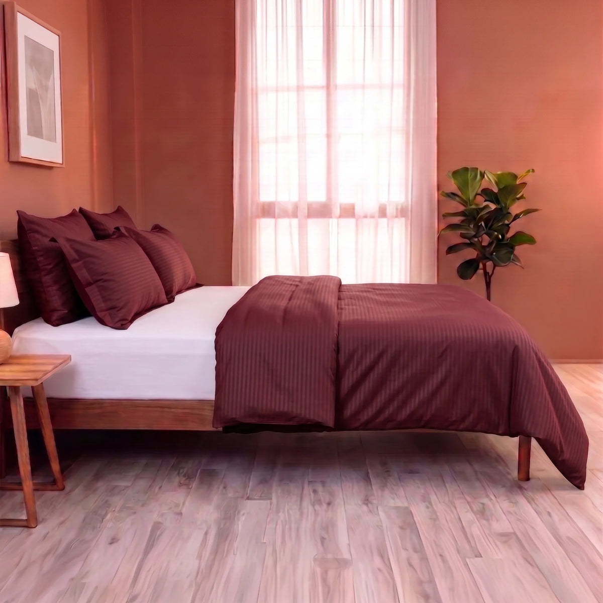 Breton Mellow - Satin Striped Duvet Cover (Maroon)-6