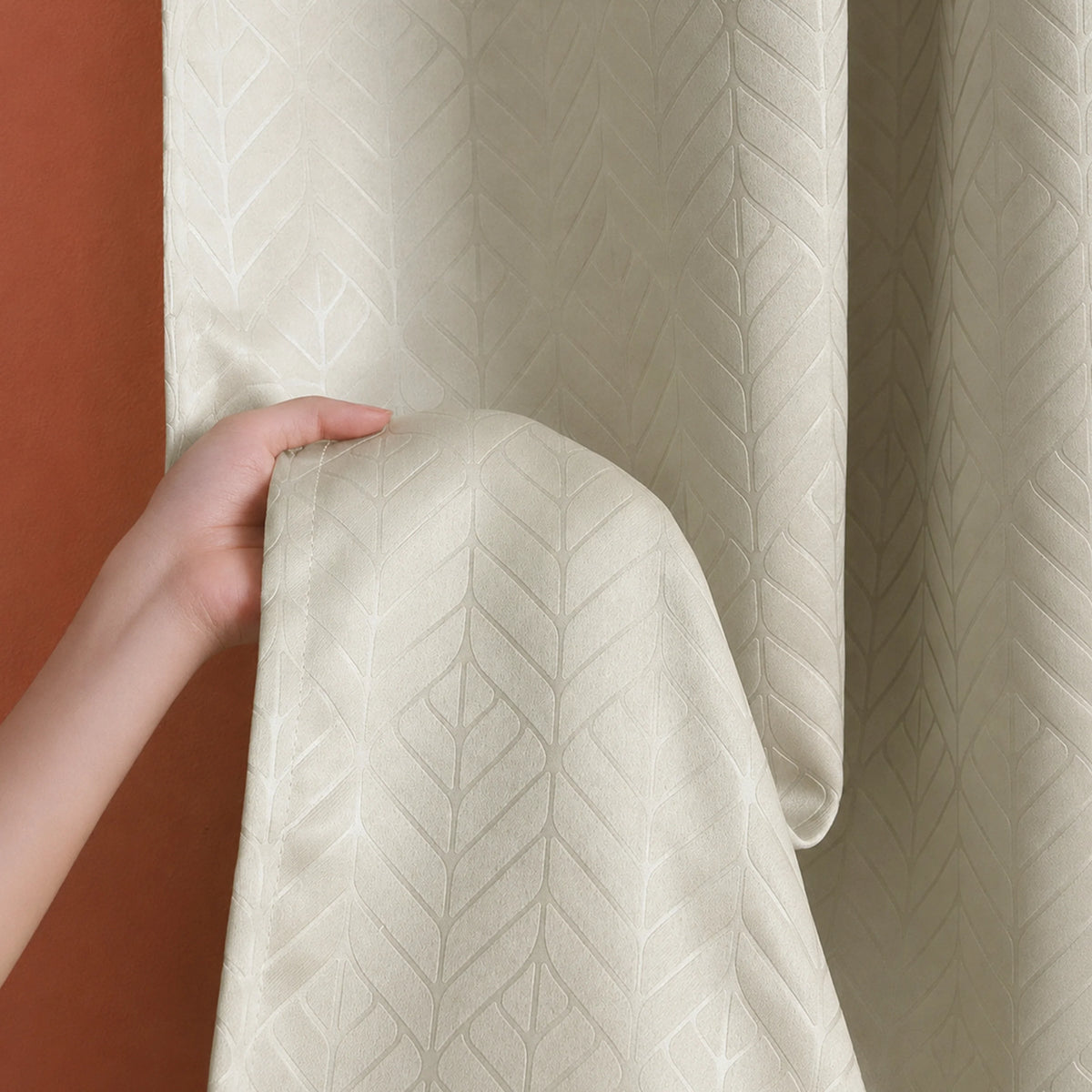 Fort Essential Embossed - Eyelet Black Backing Blackout Curtain (Off White)-6