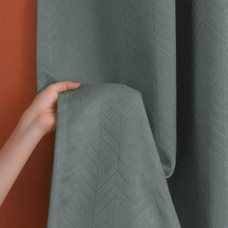 Fort Essential Embossed - Eyelet Black Backing Blackout Curtain (Grey)-1