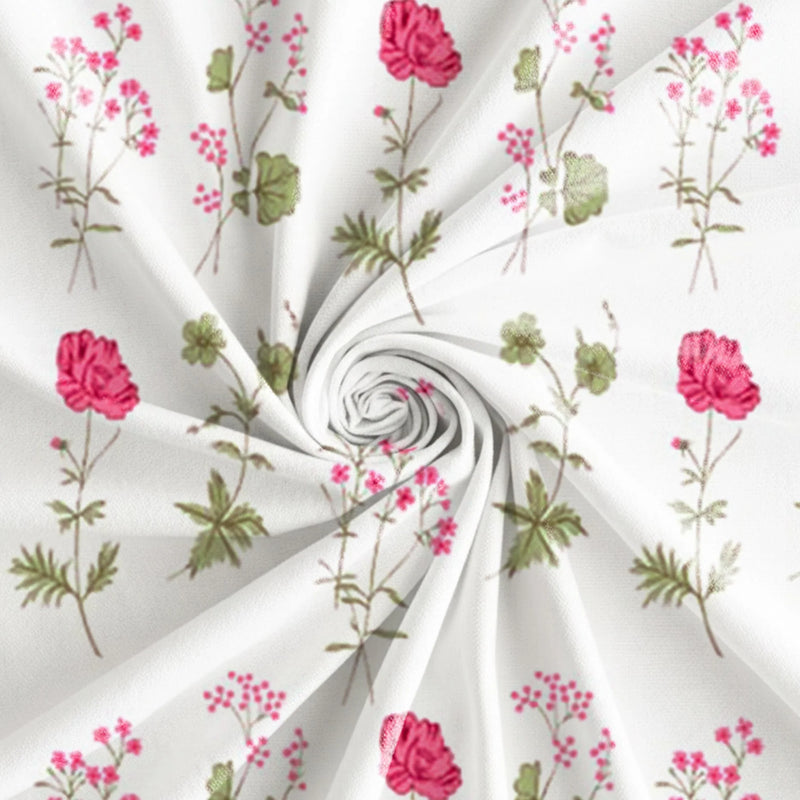 Pink Floral Printed Rod Pocket Duck Curtain-6