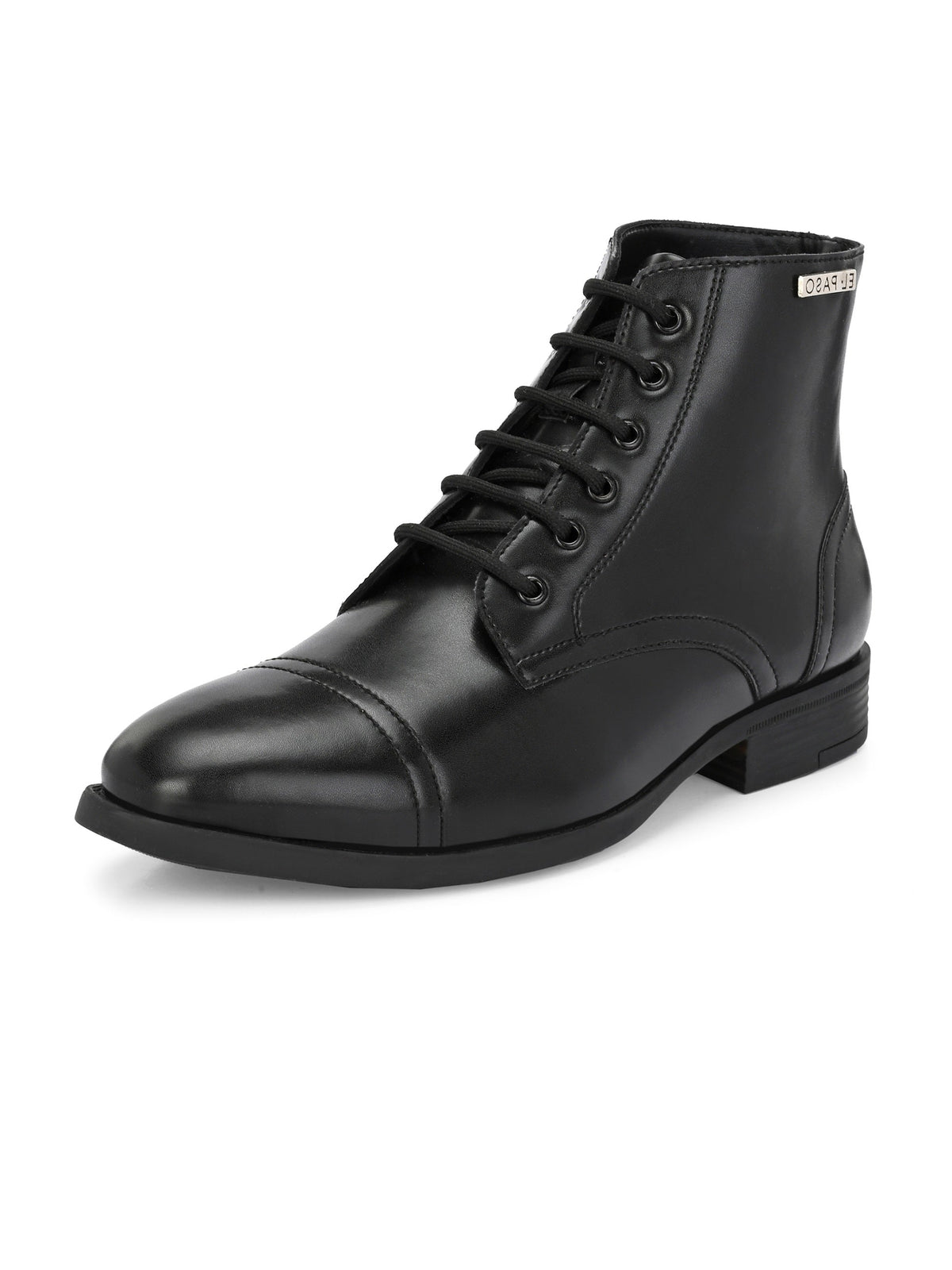 Black Lace-Up Block Heel Boots