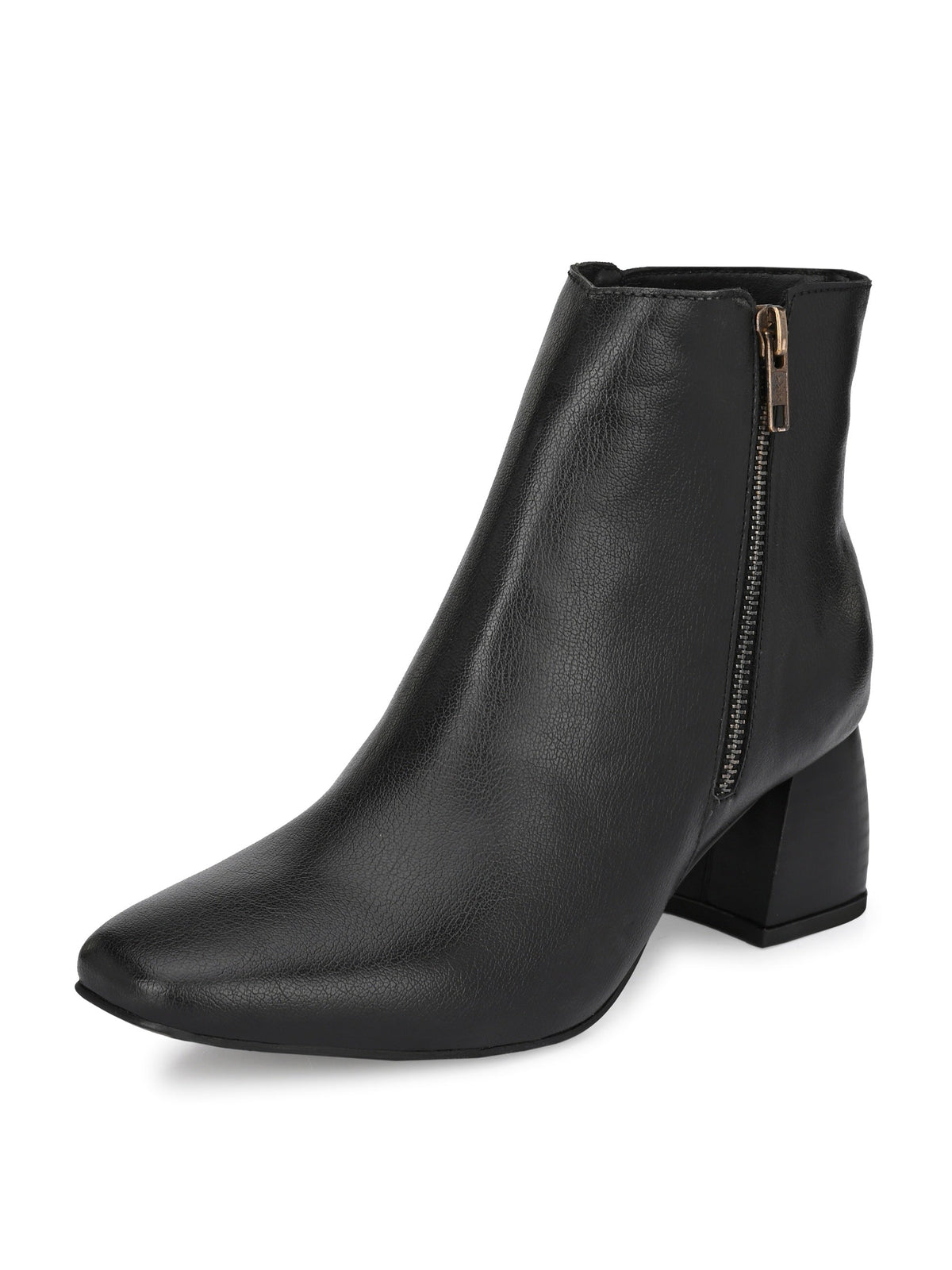 Black Zip-Closure Block Heel Boots