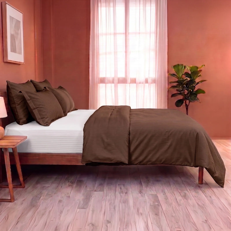 Breton Mellow - Satin Striped Duvet Cover (Brown)-6